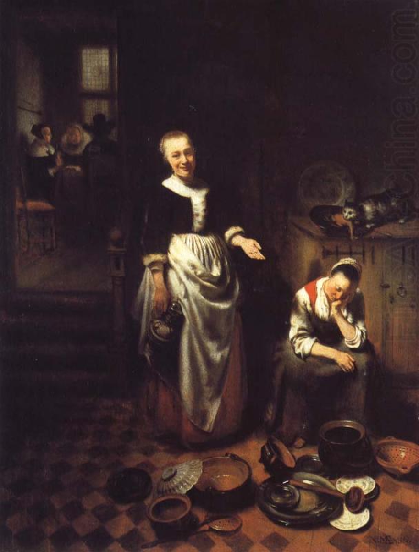 Nicolas Maes Interior with a Sleeping Maid and Her Mistress china oil painting image